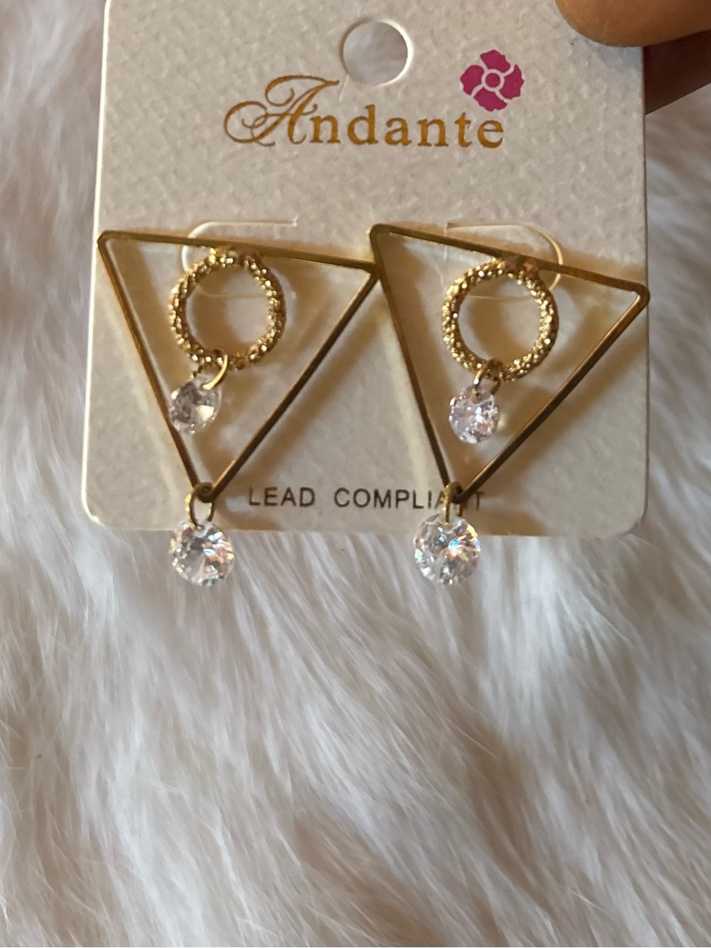 Gold Triangle Drop Earrings with Crystal Accents